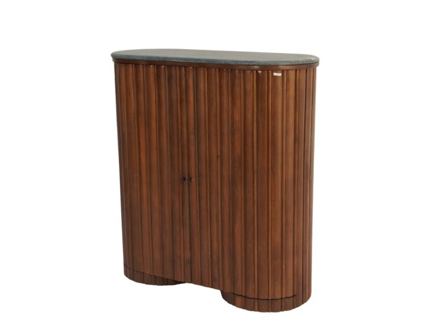 Wooden tall pillar design cabinet with marble top