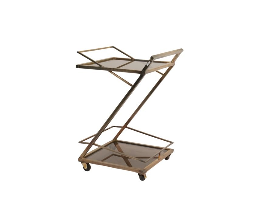 Iron Square trolley with brown glass tops