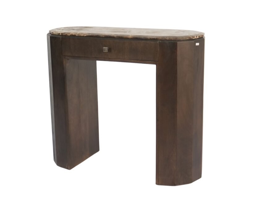 Wooden diamond design 1 drawer console with empadore marble top