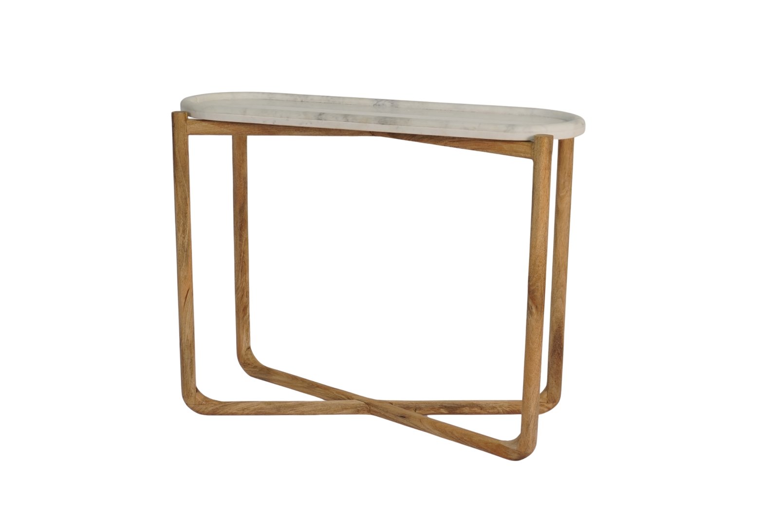 Wooden retro console table with marble tray top