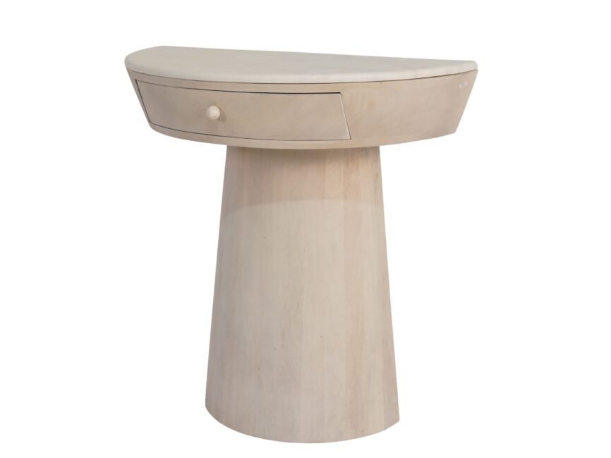 Wooden demi lune 1 drawer console with marble top