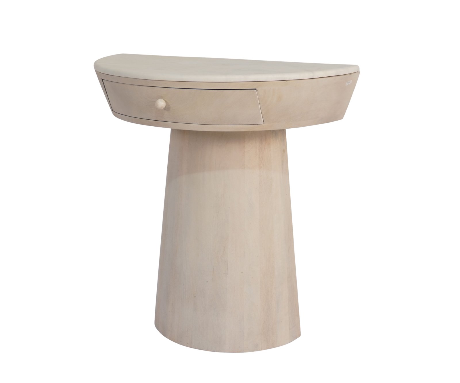 Wooden demi lune 1 drawer console with marble top