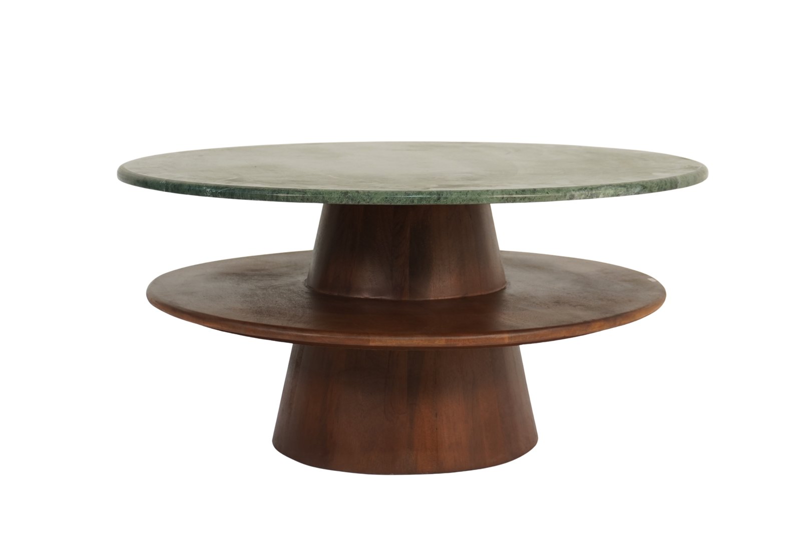 Wooden Round 2 Step Marble Coffee Table
