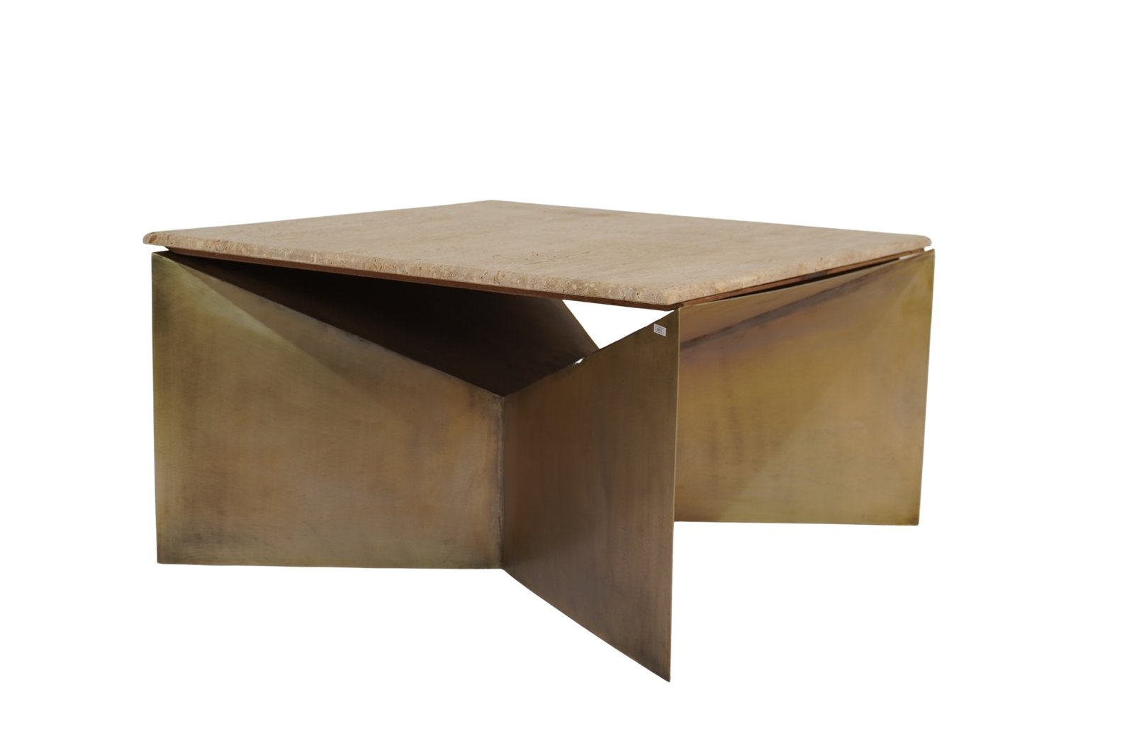 Iron angular coffee table with Italian travertine stone top