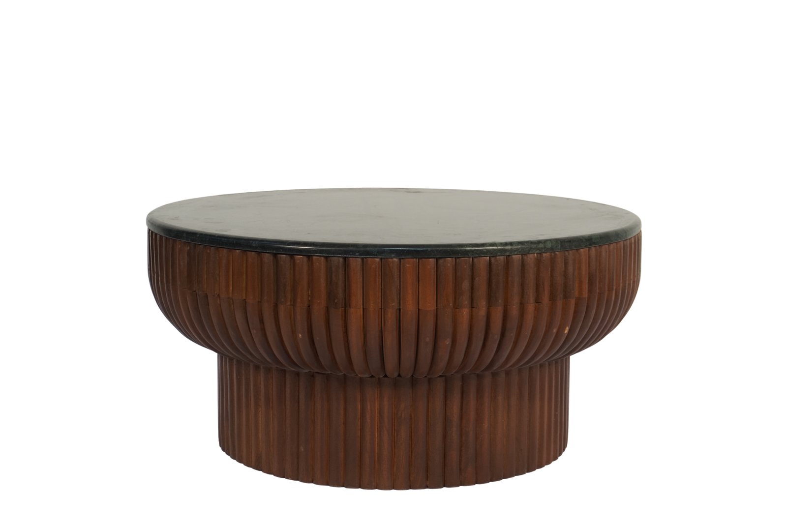 Wooden melon design round coffee table with marble top