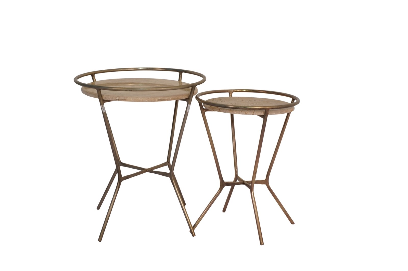 Iron forged ring design set of 2 tables with Italian travertine stone top