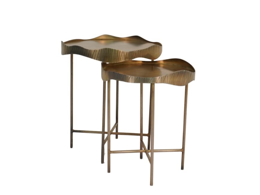 Iron wave design set of 2 tables with sheet top