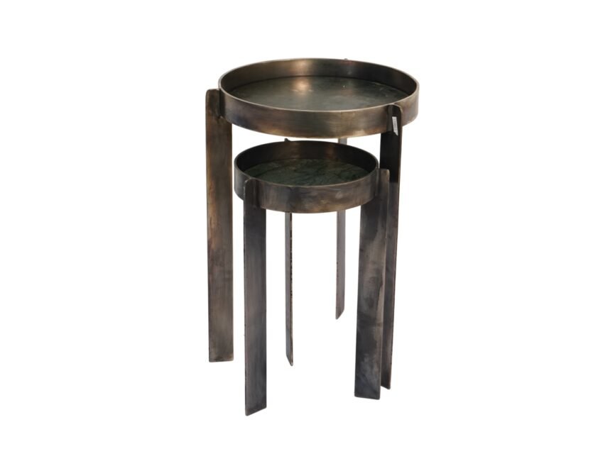 Iron forged ring design set of 2 tables with matt black marble top
