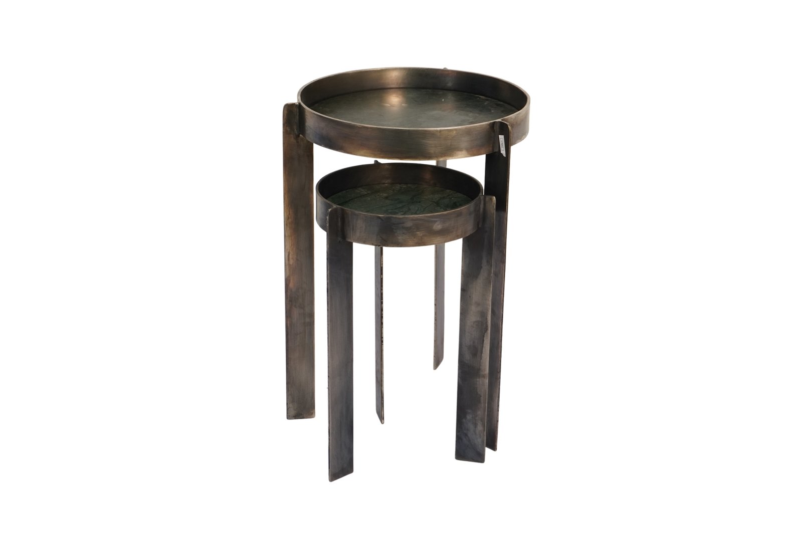 Iron forged ring design set of 2 tables with matt black marble top