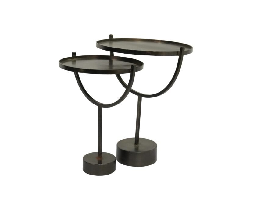 Iron horseshoe design set of 2 tables with sheet top