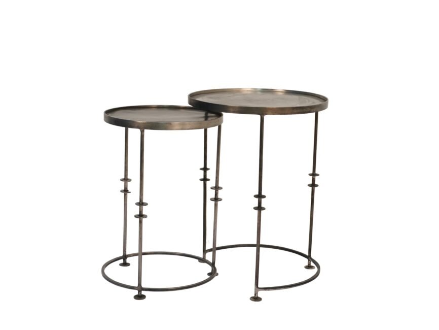 Iron disc design nesting tables with sheet top
