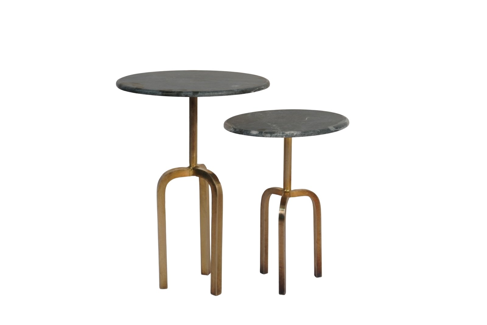 Iron forged set of 2 tables with matt black marble top
