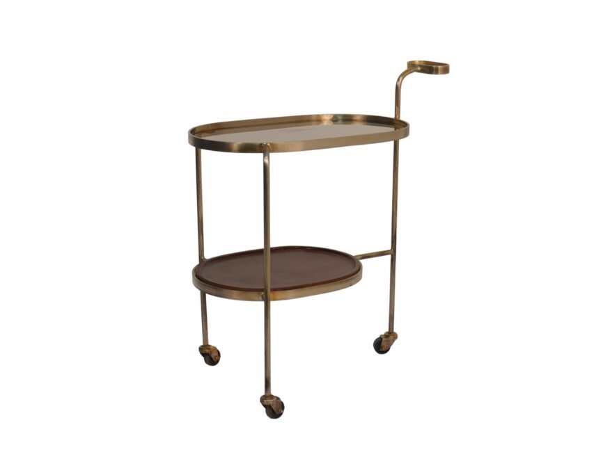 Iron forged oval 2 tier trolley with glass and wood tops