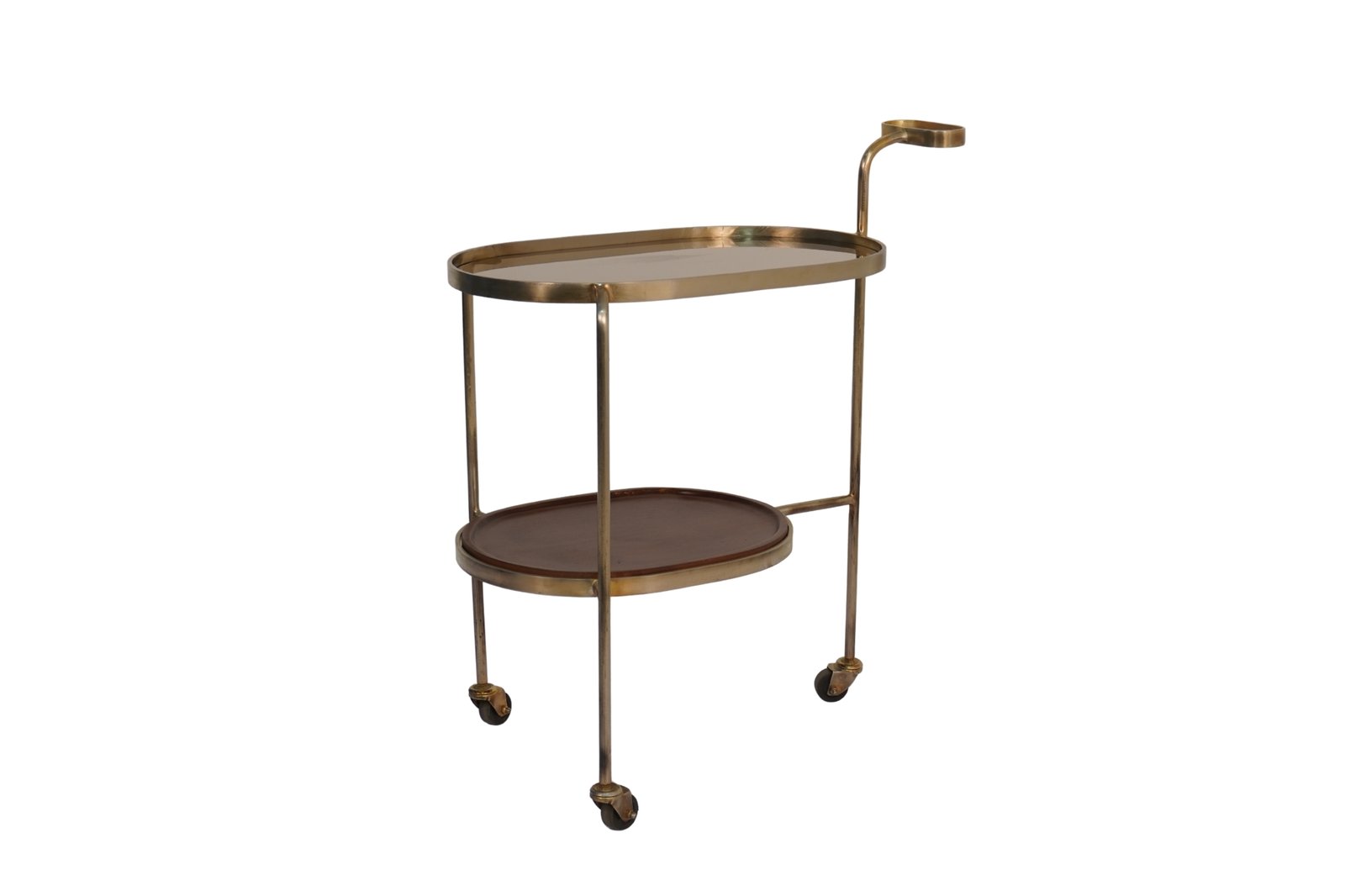 Iron forged oval 2 tier trolley with glass and wood tops