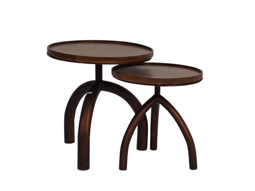 Iron forged tables with wooden tray tops