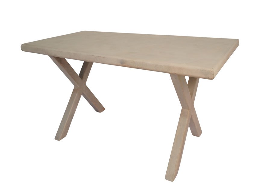 Wooden Chevron parqutery design dining table on X base