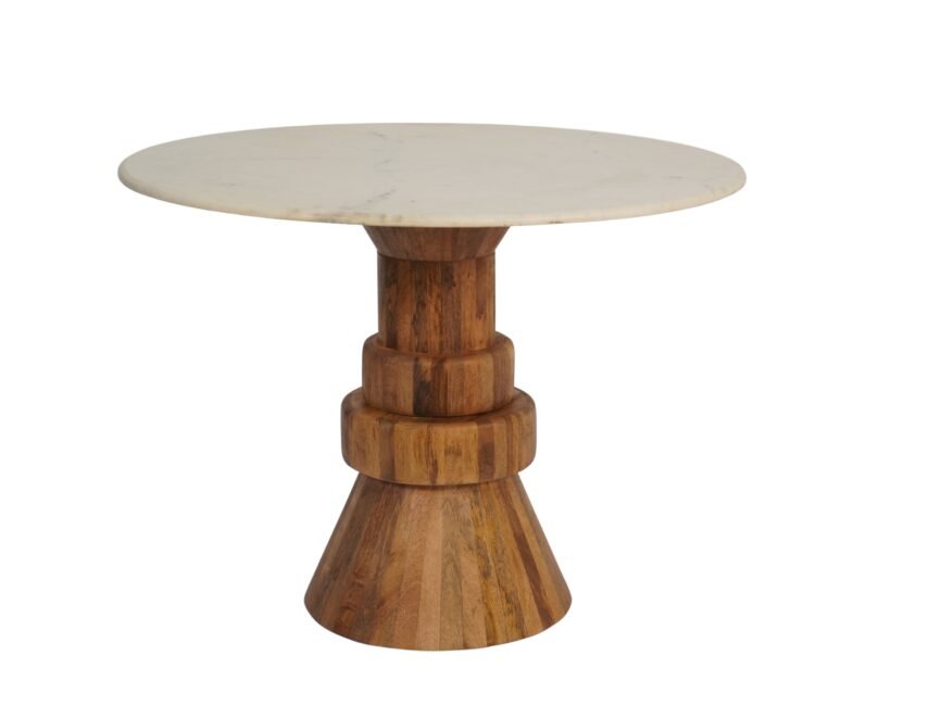 Wooden step design pillar base dining table with marble top