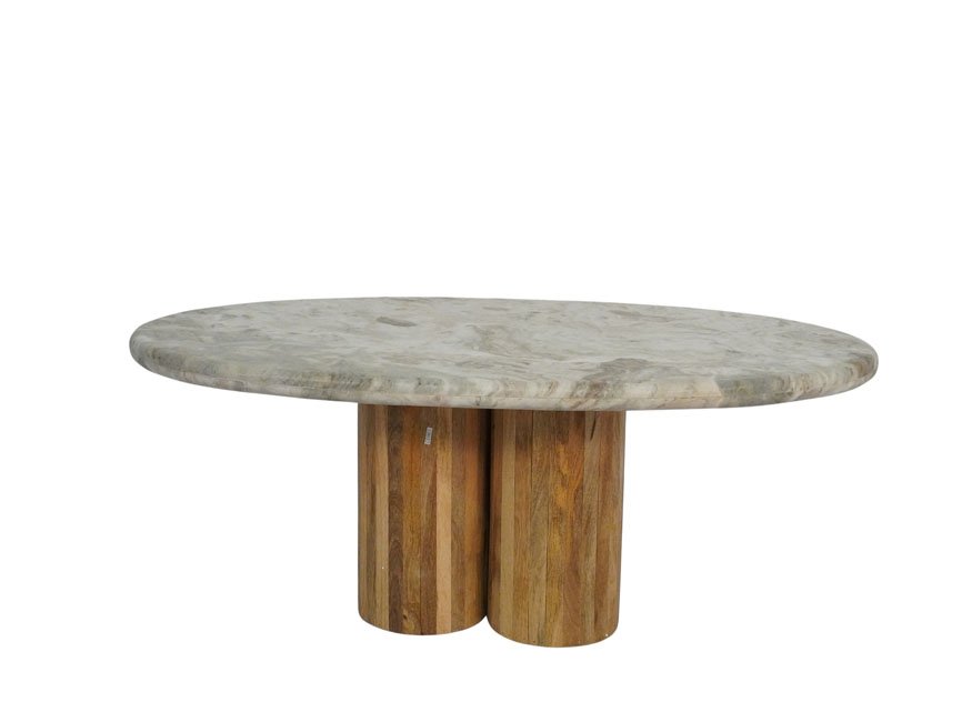 Wooden Pillar Base coffee table with thick marble top