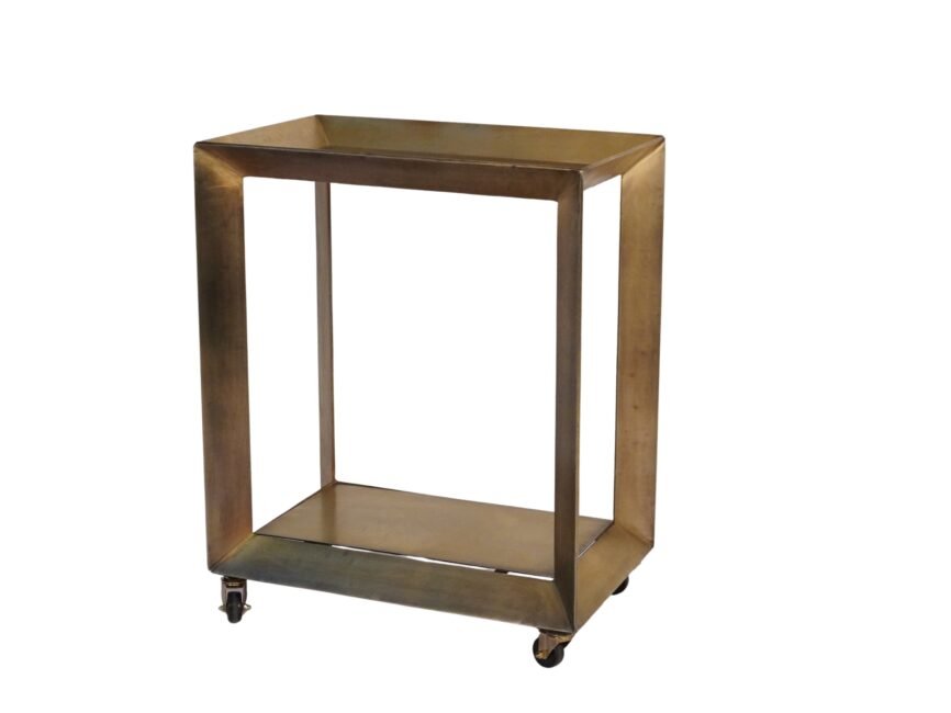 Iron forged diamond trolley with glass top and metal shelf