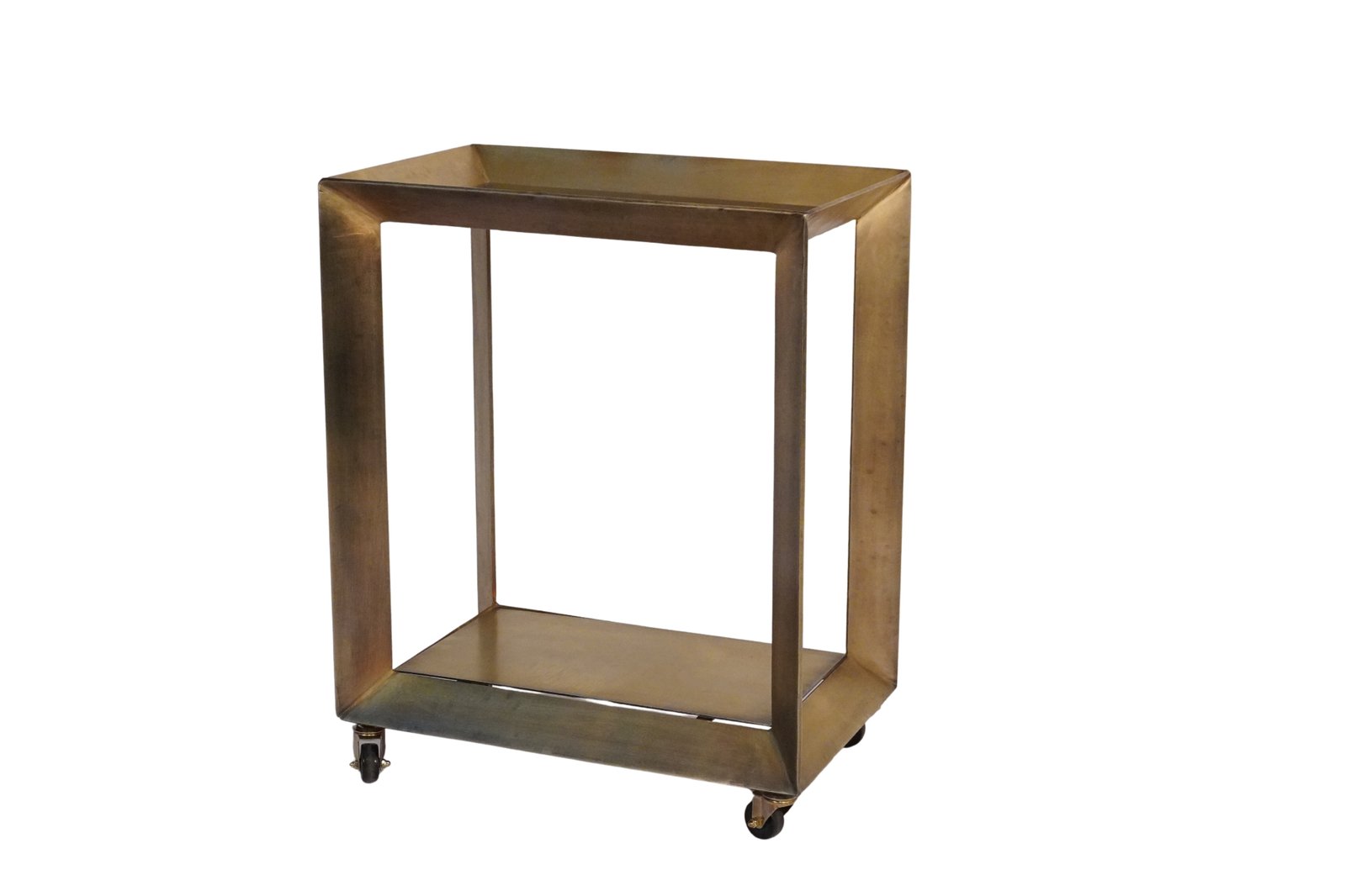 Iron forged diamond trolley with glass top and metal shelf