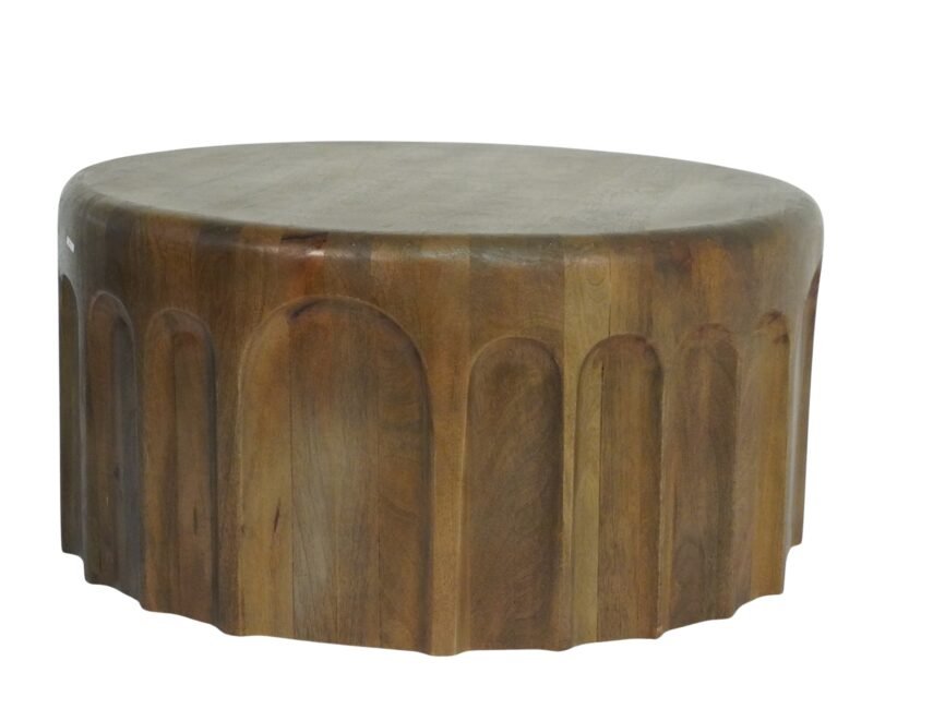 Wooden multi arch carved design round coffee table