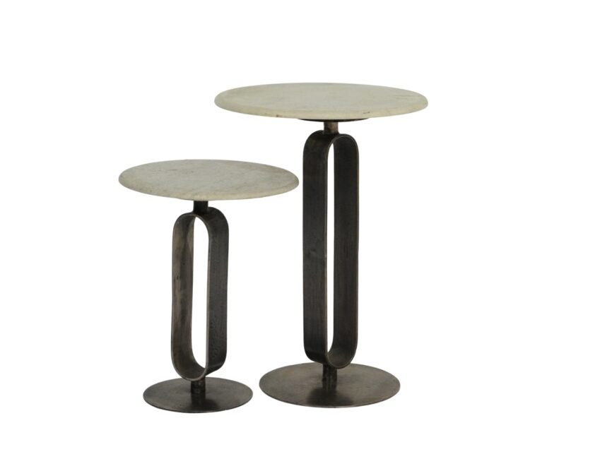 Iron Forged oval ring design set of 2 tables with marble top