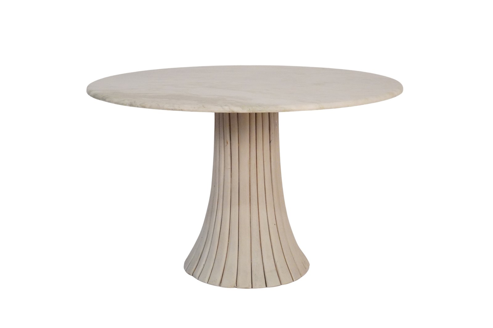 Wooden curved scallop design base dining table with white onyx marble top