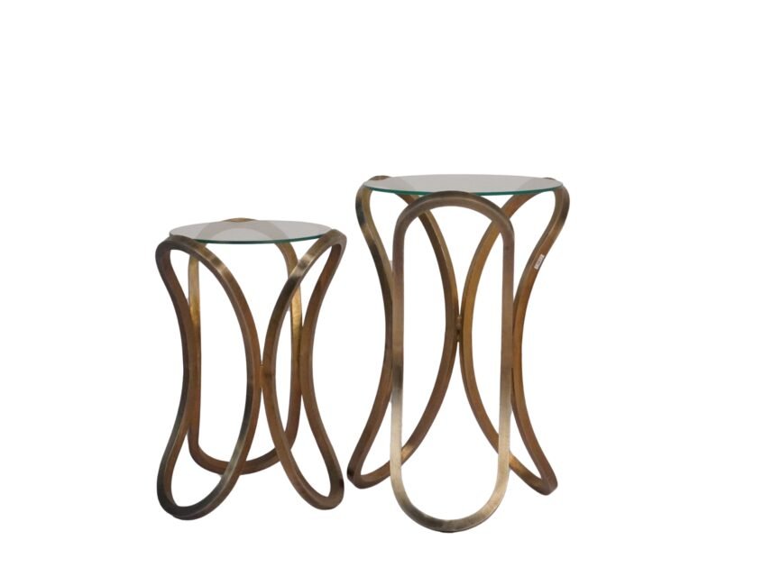 Iron Forged oval design set of 2 tables with glass top