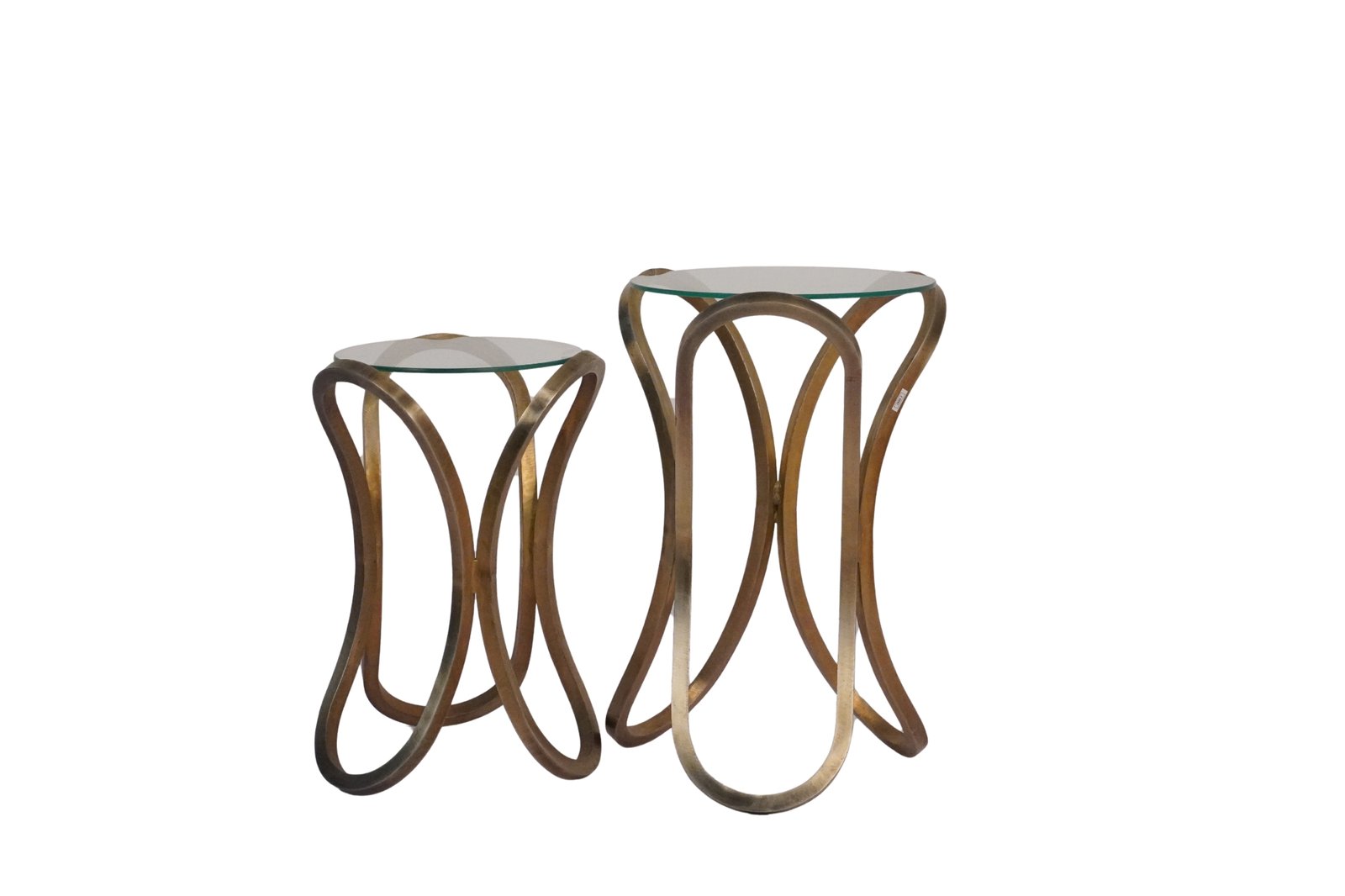 Iron Forged oval design set of 2 tables with glass top
