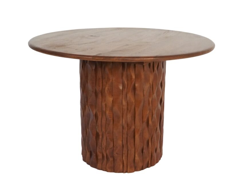 Wooden round dining table with curved edge pillar base