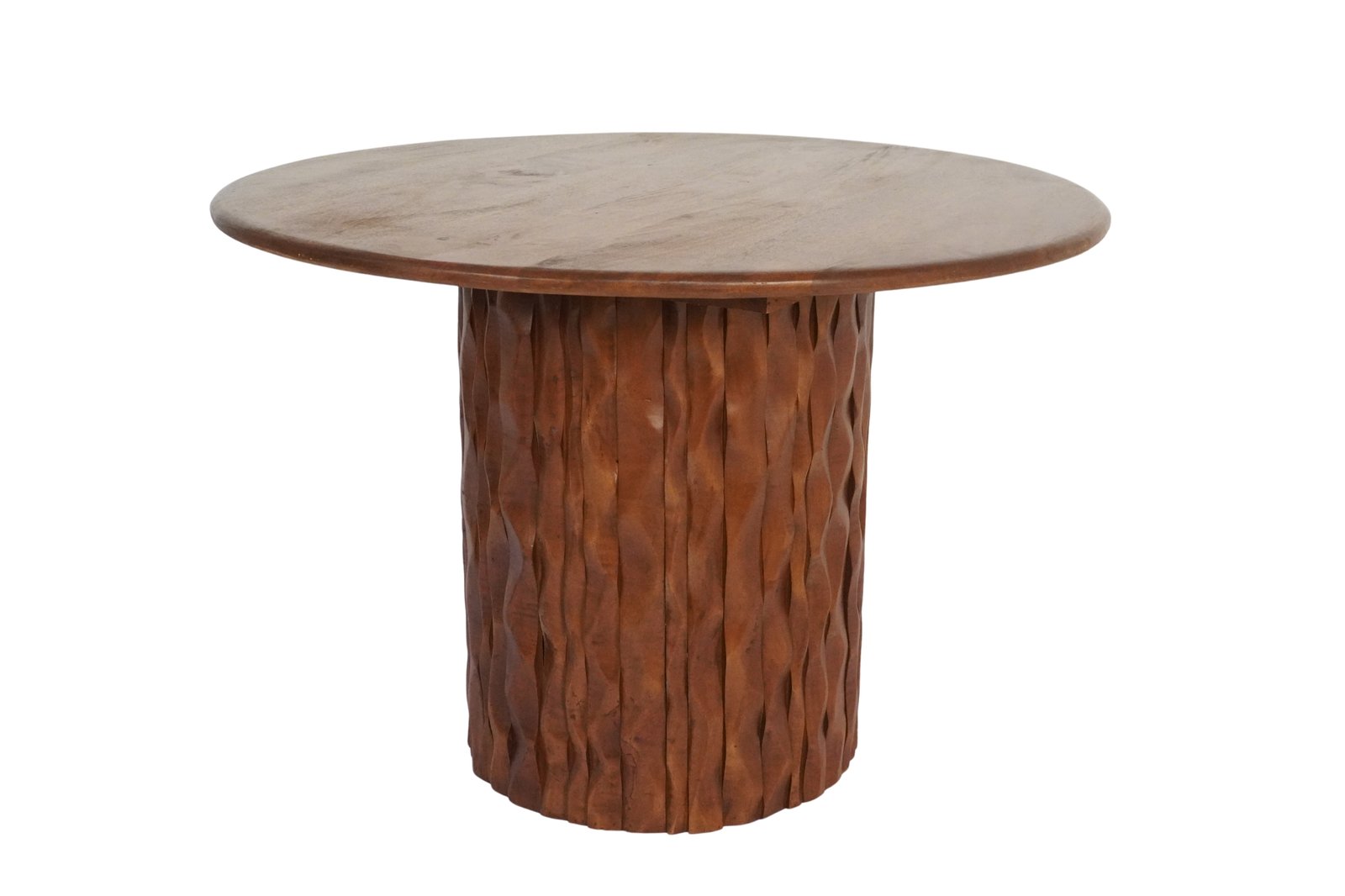 Wooden round dining table with curved edge pillar base