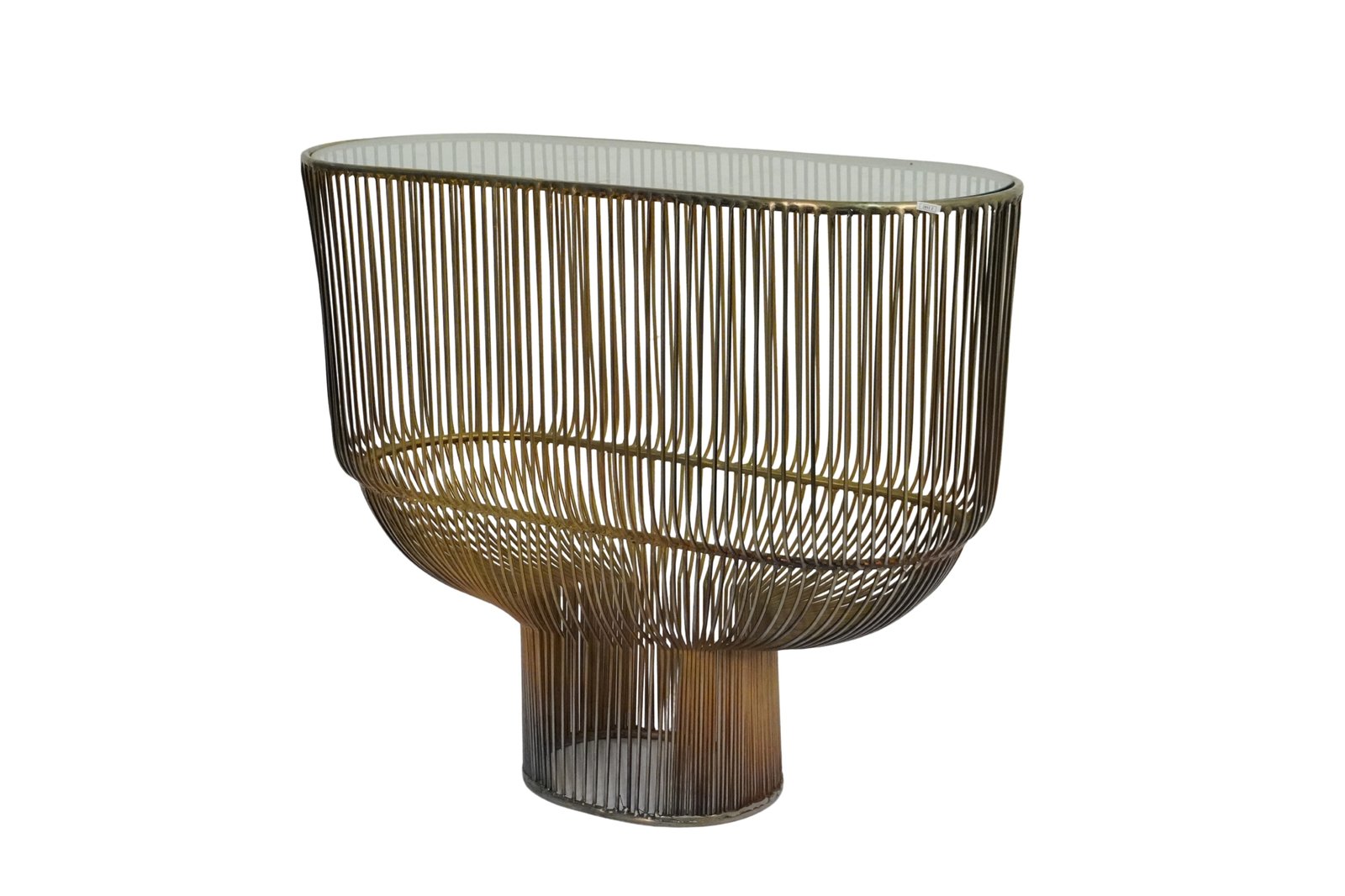 Iron capsule shape wire design console with glass top