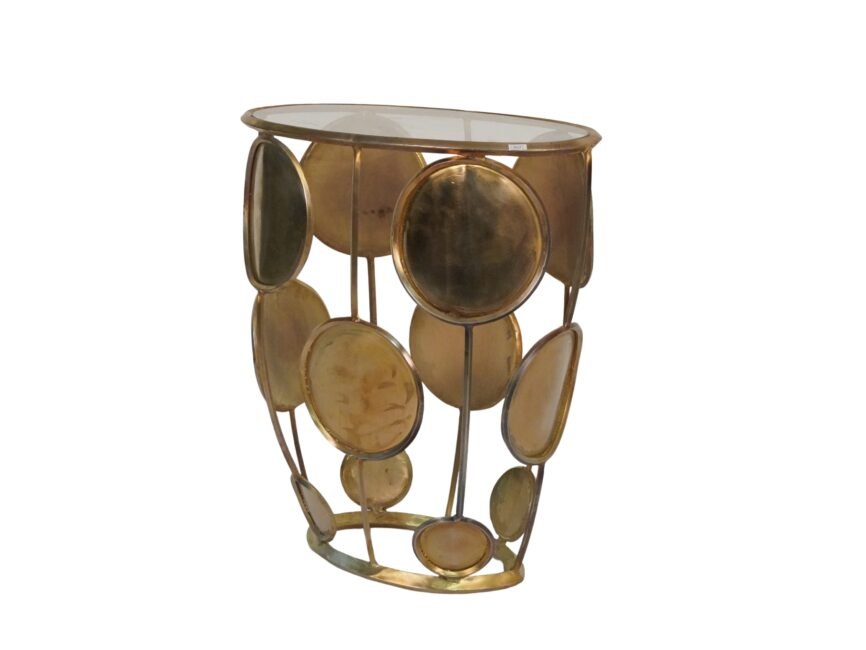 Iron multi circle design console with glass top