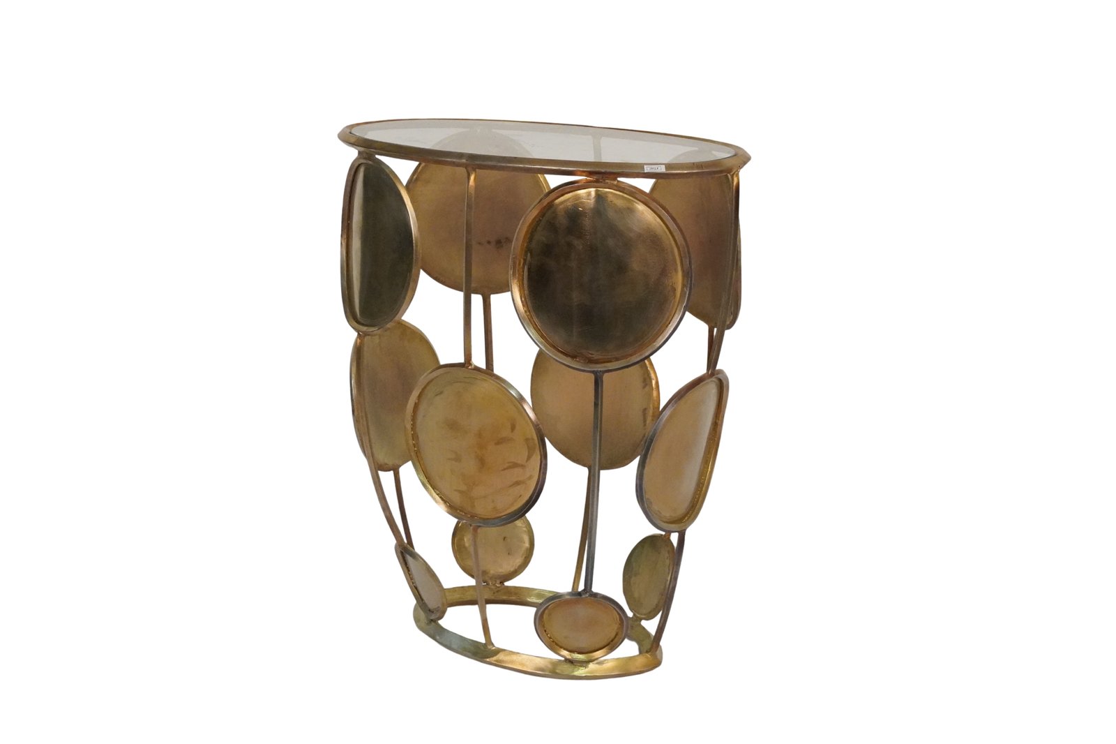Iron multi circle design console with glass top
