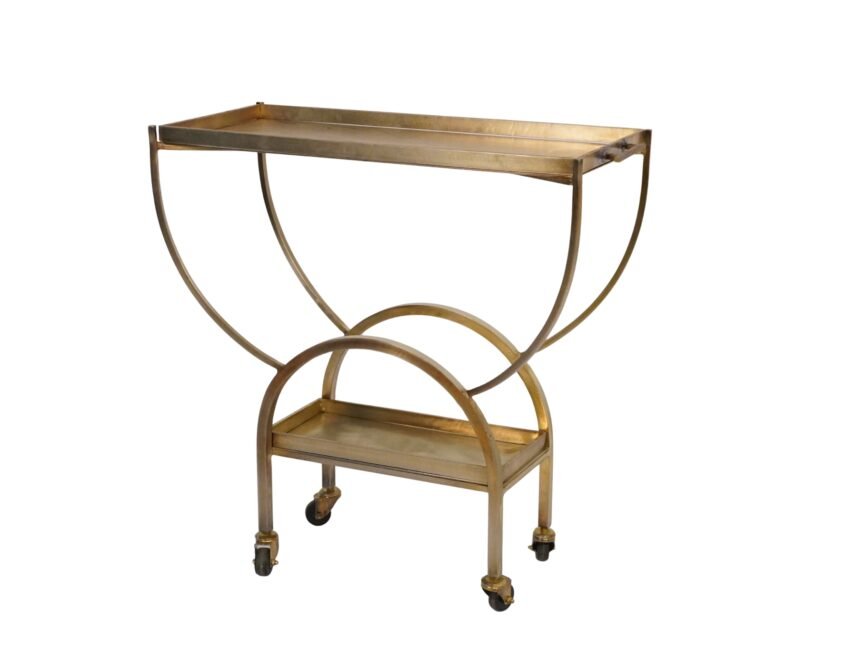 Iron arch design trolley with  metal shelves