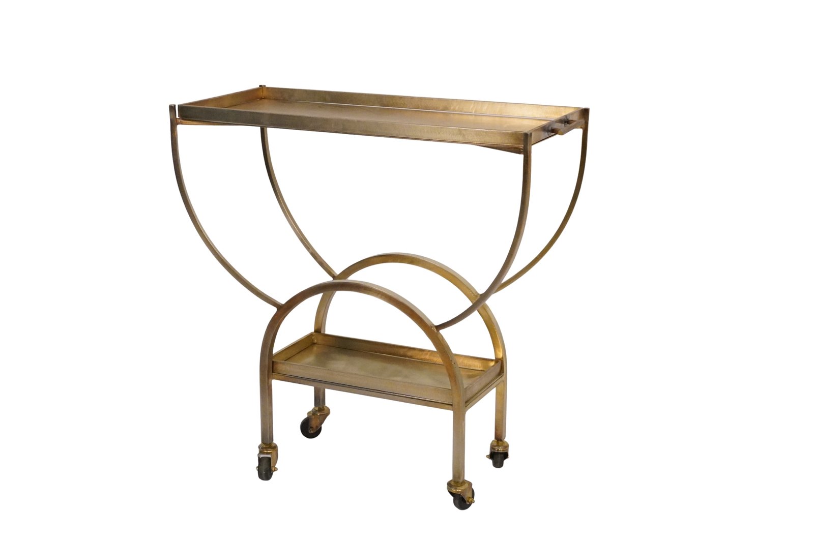 Iron arch design trolley with metal shelves