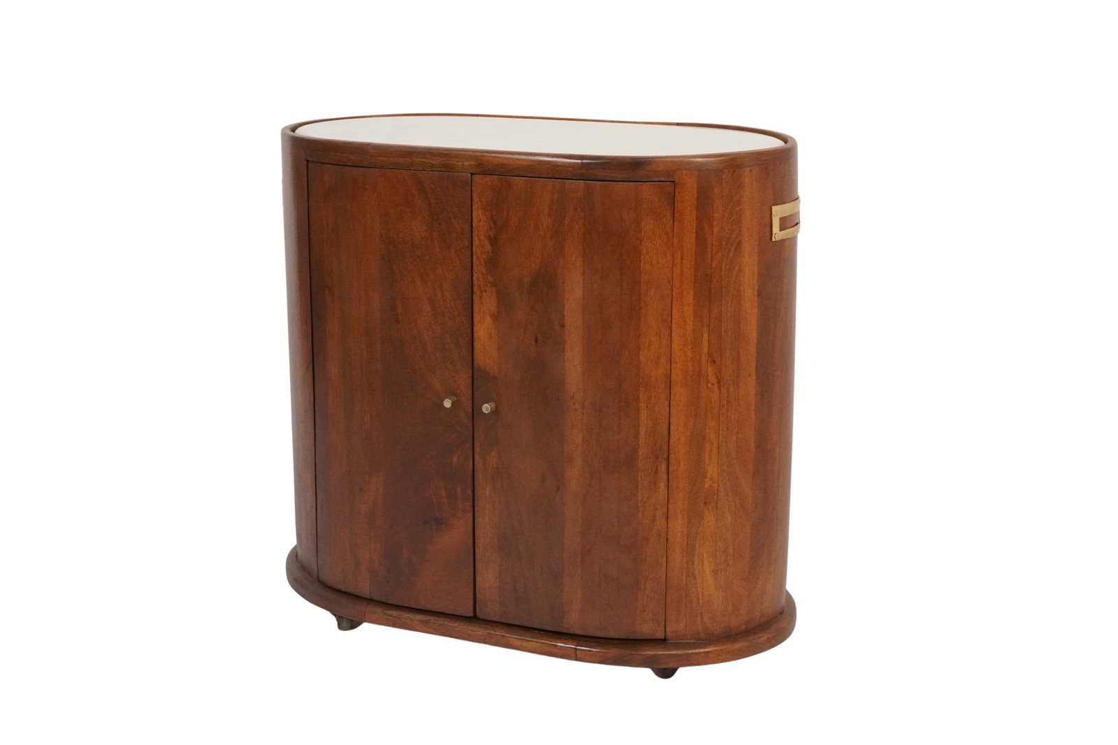 Wooden oval 2 door cabinet trolley with white marble top