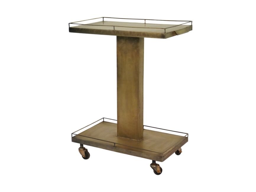 Iron pillar design trolley with metal shelves