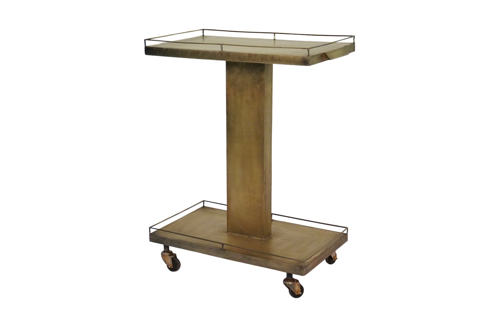 Iron pillar design trolley with metal shelves