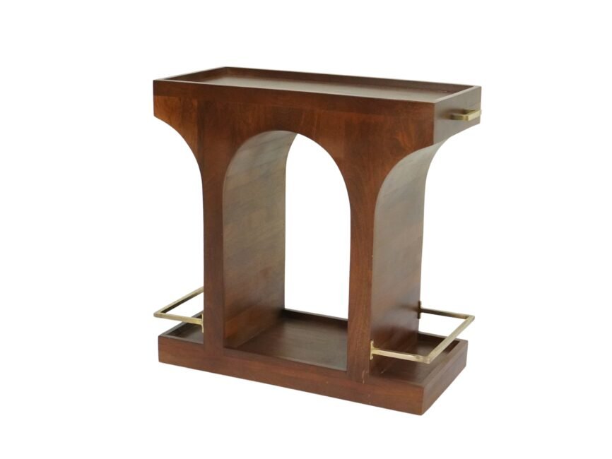 Wooden arch design trolley with metal handles
