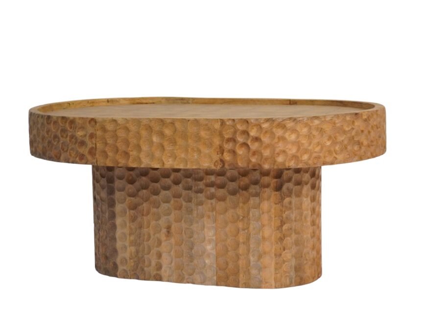 Wooden oval coffee table with hammered design