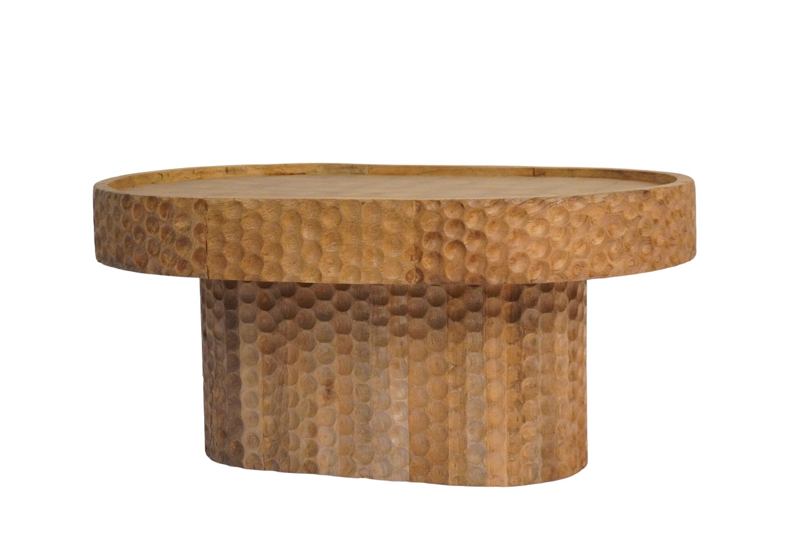 Wooden oval coffee table with hammered design