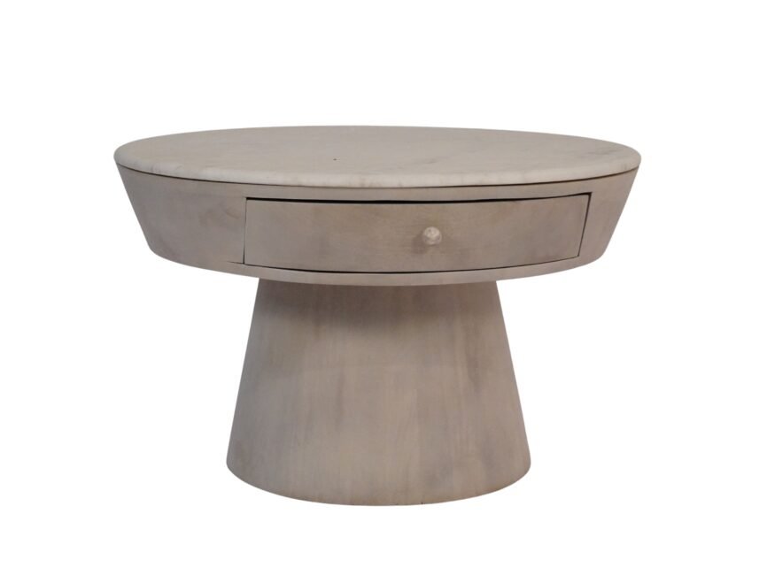 Wooden taper coffee table with 1 drawer and marble top