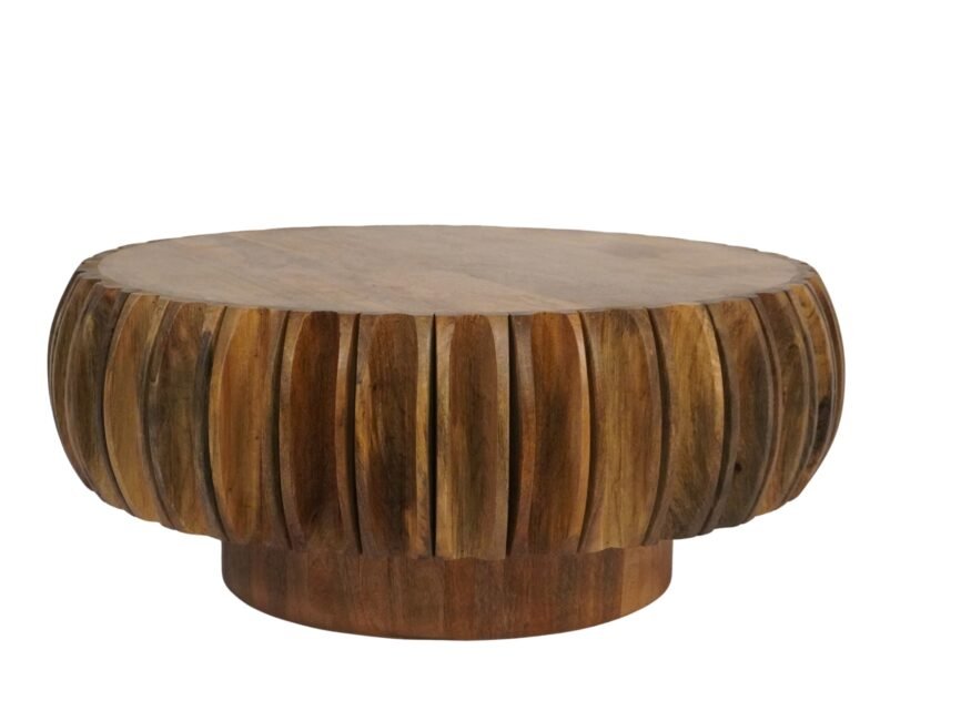 Wooden lotus design round coffee table