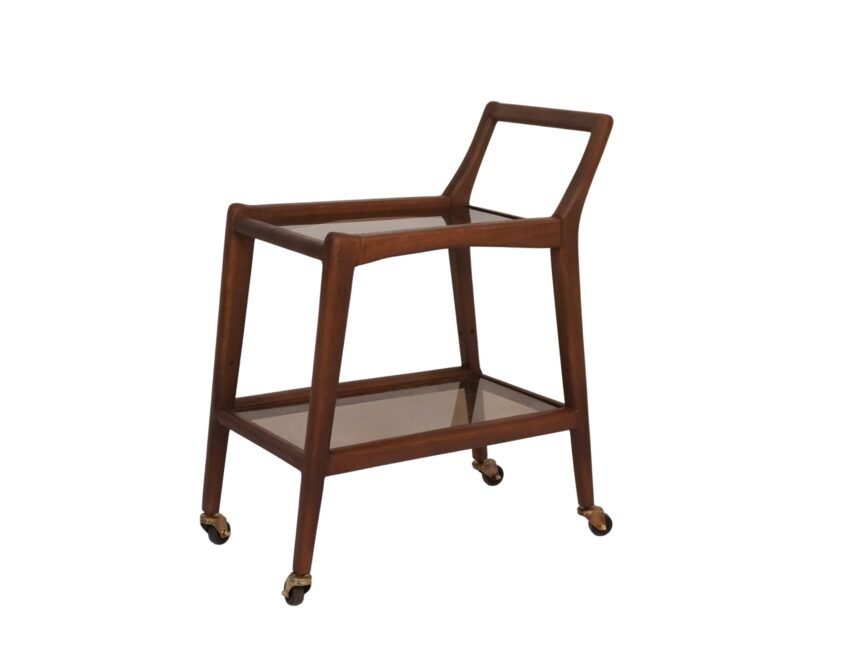 Wooden taper leg design trolley with glass tops