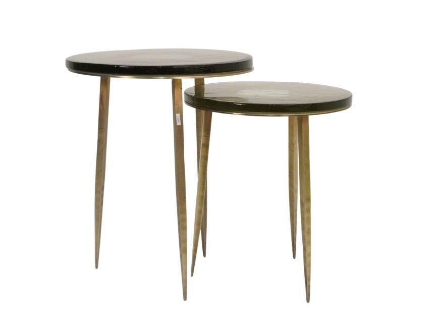 Iron forged set of 2 tables with casted glass top