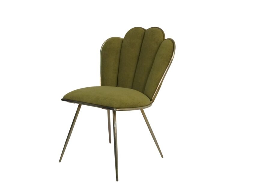 Iron scallop design chair with fabric seat and back