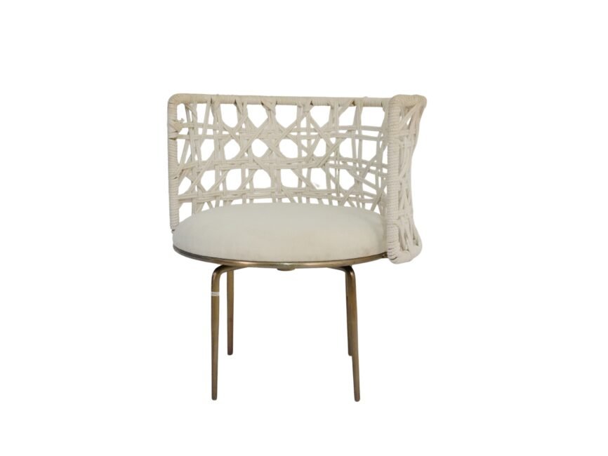 Iron round chair with weaved fabric back and seat
