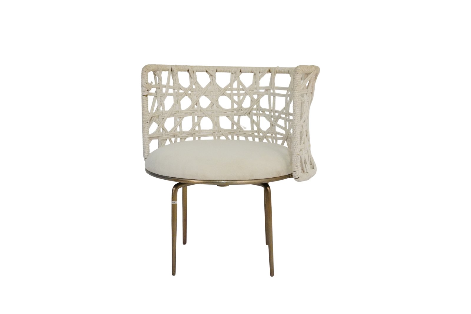 Iron round chair with weaved fabric back and seat