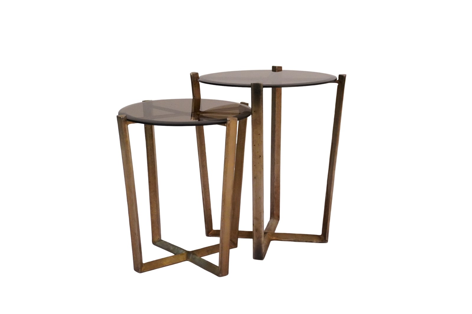 Iron hexagonal design set of 2 tables with glass top